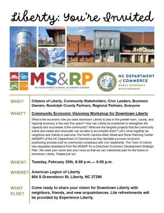 Your input needed - Community Economic Visioning Workshop for Downtown Liberty